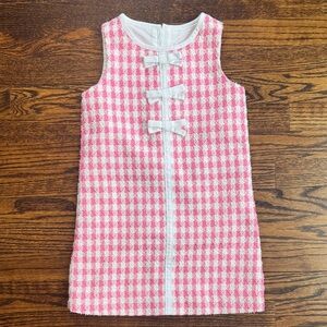 Lilly Pulitzer Girls Pink and White Houndstooth Bow Shift Dress